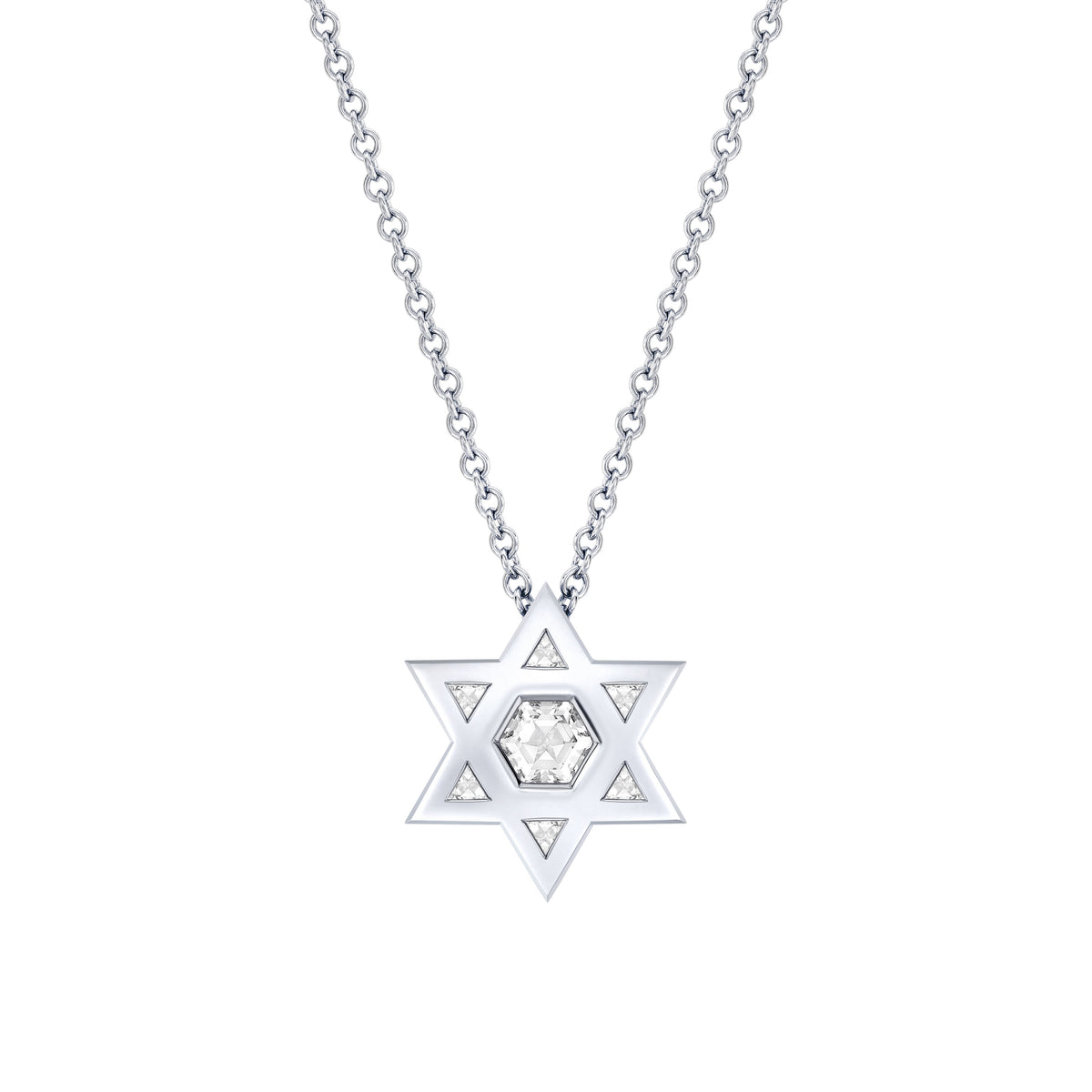 Magen David Pendant in 18 Karat White Gold with 1.00ct of White