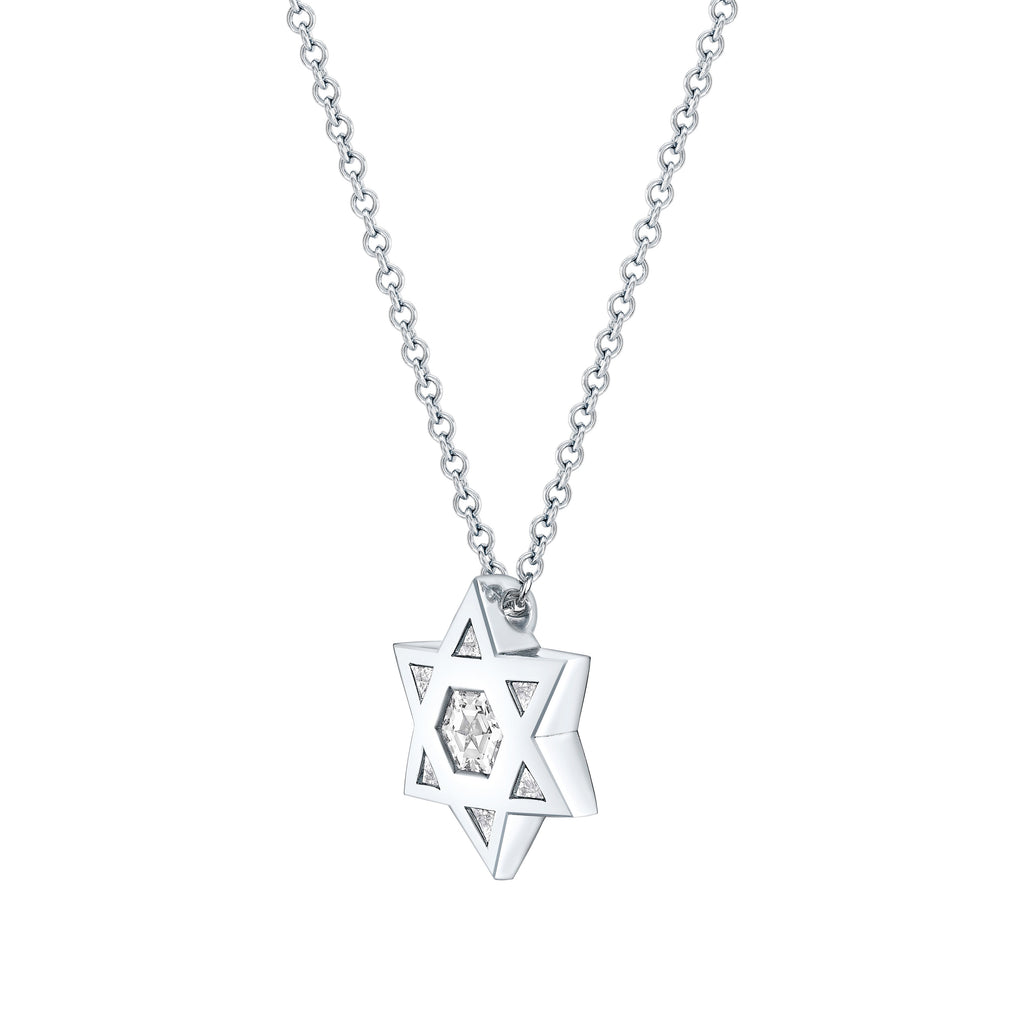 Magen David Pendant in 18 Karat White Gold with 1.00ct of White Diamonds.